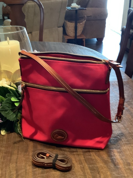 Dooney & Bourke Handbags - Dooney & Bourke Red Crossbody with Brown Leather Trim never